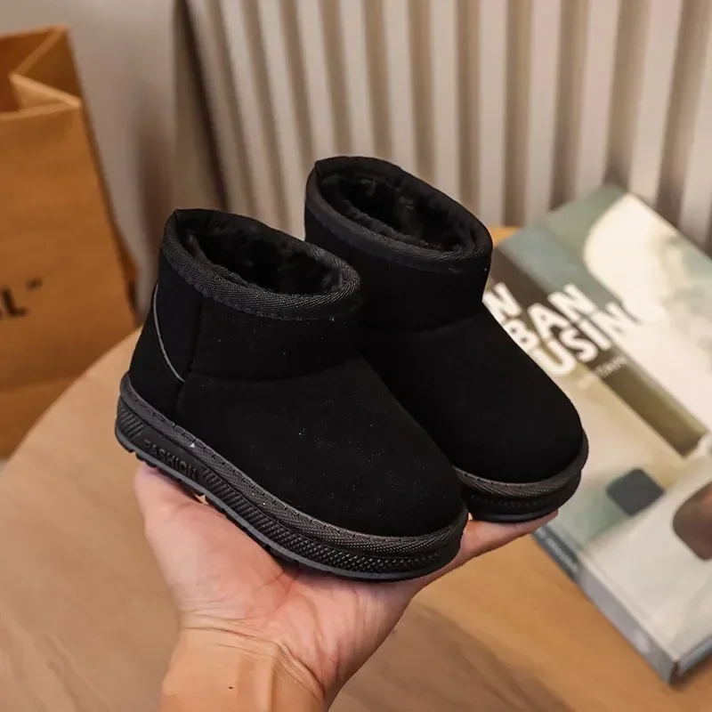 Kids Classic Short Snow Boots, Toddler Boys Girls Faux Suede Warm Winter Boots, Thick Fleece Lined Slip On Anti-Slip Sole