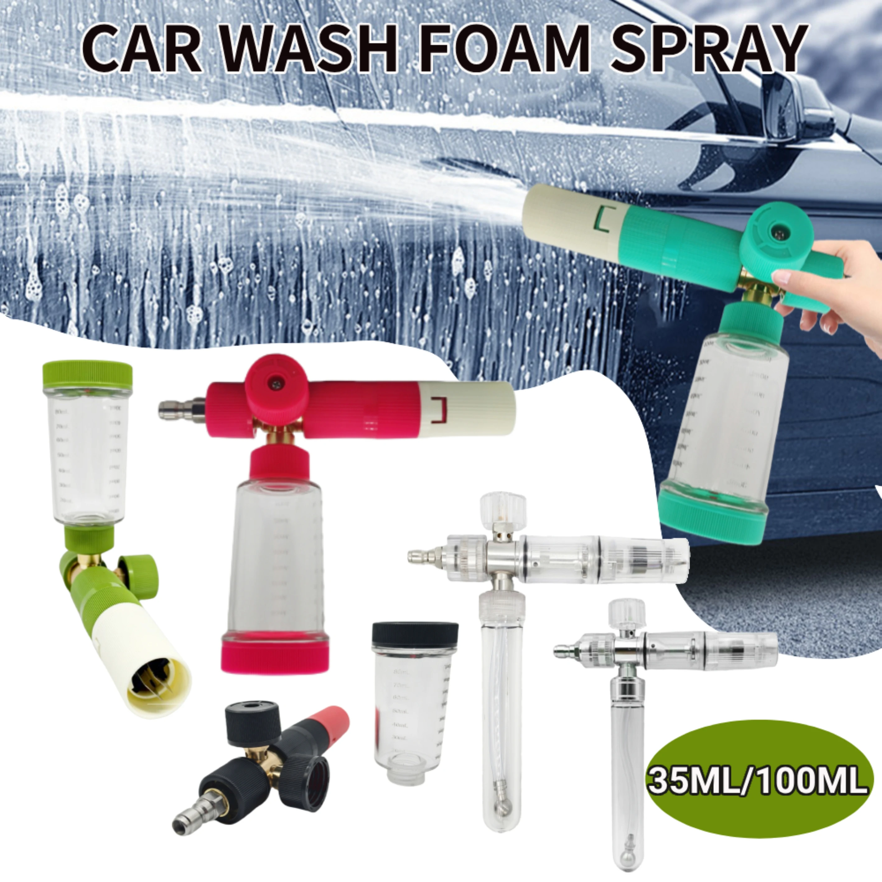 

Бутылка-распылитель для мыльной пены с быстроразъемным разъемом 1/4 дюйма, пистолет для мойки высокого давления, регулируемый распылитель пены для мойки автомобиля для чистки автомобилей