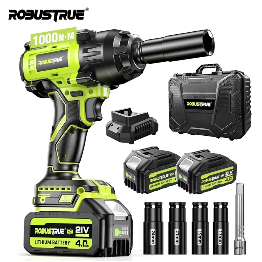 

Robustrue Brushless Impact Wrench 1000N.m High Torque Impact Gun 2 x4Ah Battery Electric Wrench For Car Truck Repair Power Tools