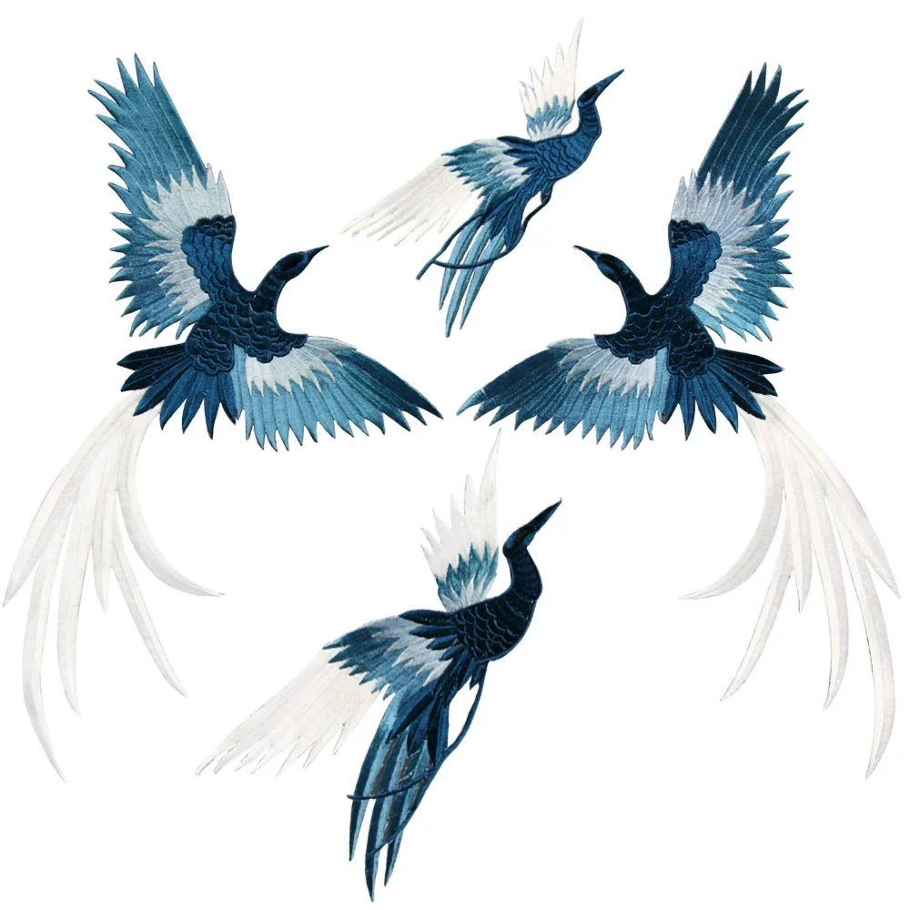 4Pcs Large Phoenix Patches for Clothing Applique Embroidery Blue Bird Cloth Sticker Iron on Patches Dress Fabric Applique