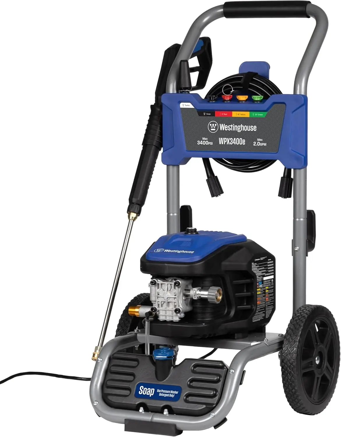 WPX3400e Electric Pressure Washer, 3400 Max PSI and 2.0 Max GPM, Brushless Motor, Onboard Soap Tank, Spray Gun and Wand