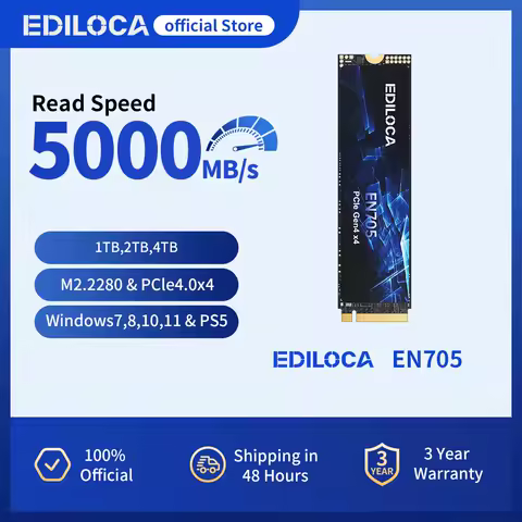 Ediloca EN705 M.2 2280 SSD 5000MB/s PCIe Gen4.0x4 NVMe SSD Internal Solid State Drive PS5 Dynamic SLC Cache for Gaming PC Laptop