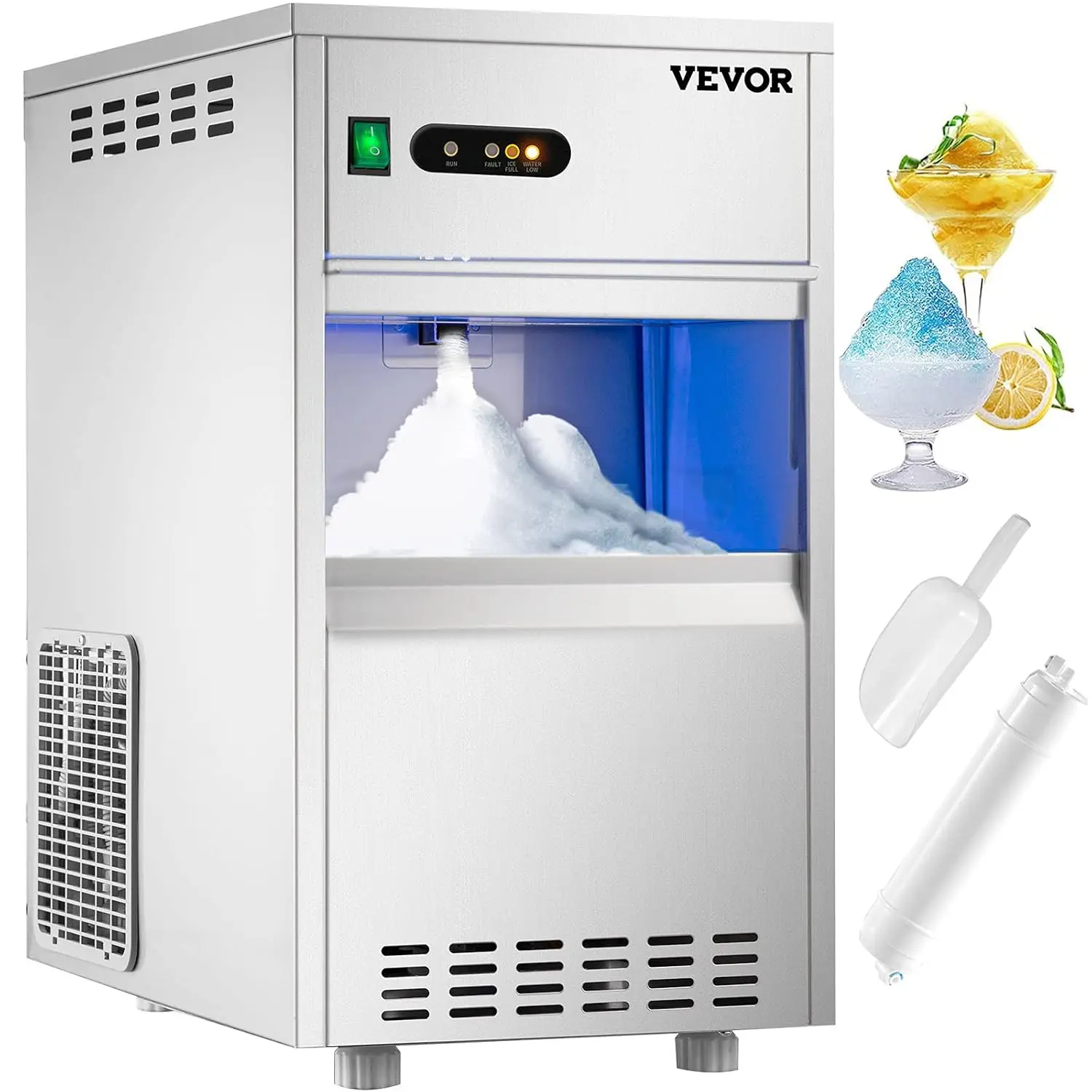 Commercial Snowflake Ice Maker, 55LBS/24H ETL Approved Food Grade Stainless Steel Flake Ice Machine Freestanding Commercial Ice