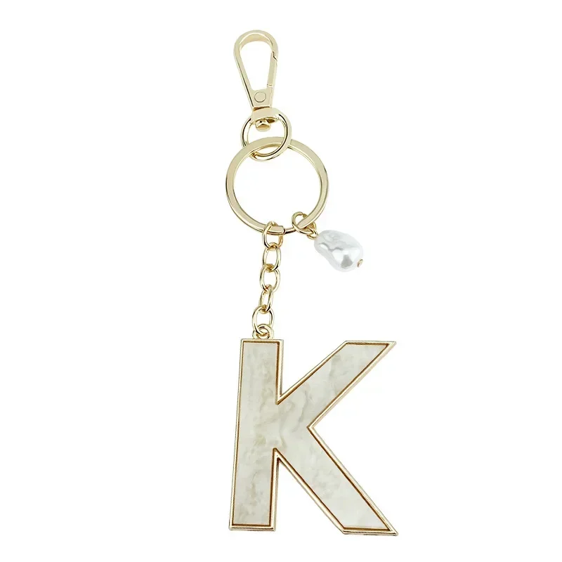 A-Z Initials Keyring Couples Metal Pendant with Pearl