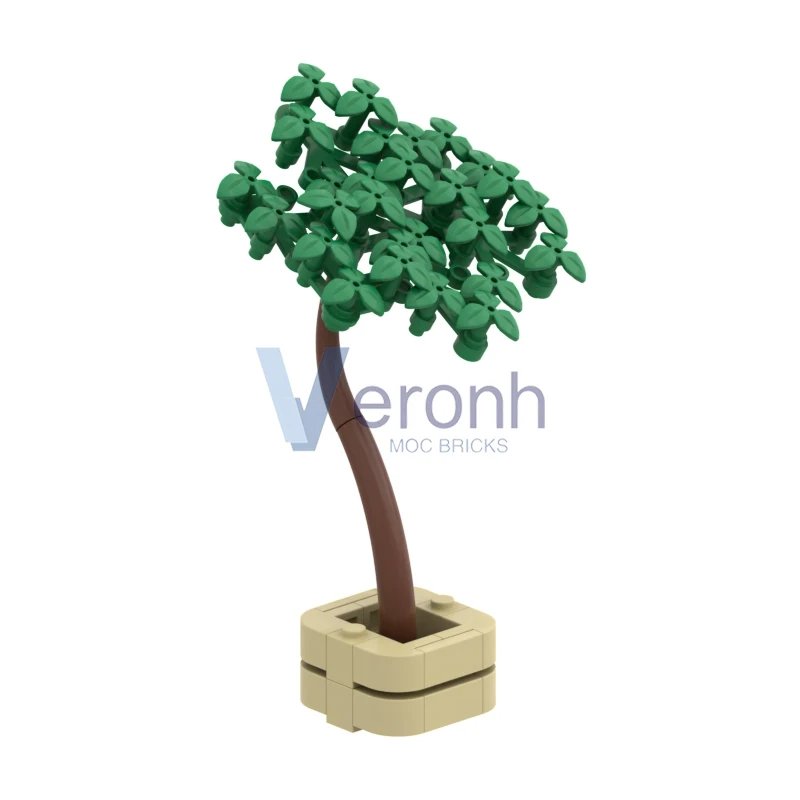 MOC Green Potted Tree Model Building Blocks City Street Scene Plants Garden Scenery Landscape Construction Bricks Kid Toy Gifts