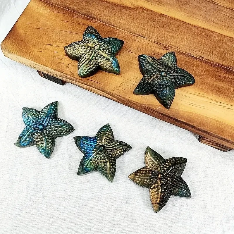 1pc Natural Crystal Carved Labradorite Starfish Healing Crystal Stone, For Handicraft Gift, Office Decoration