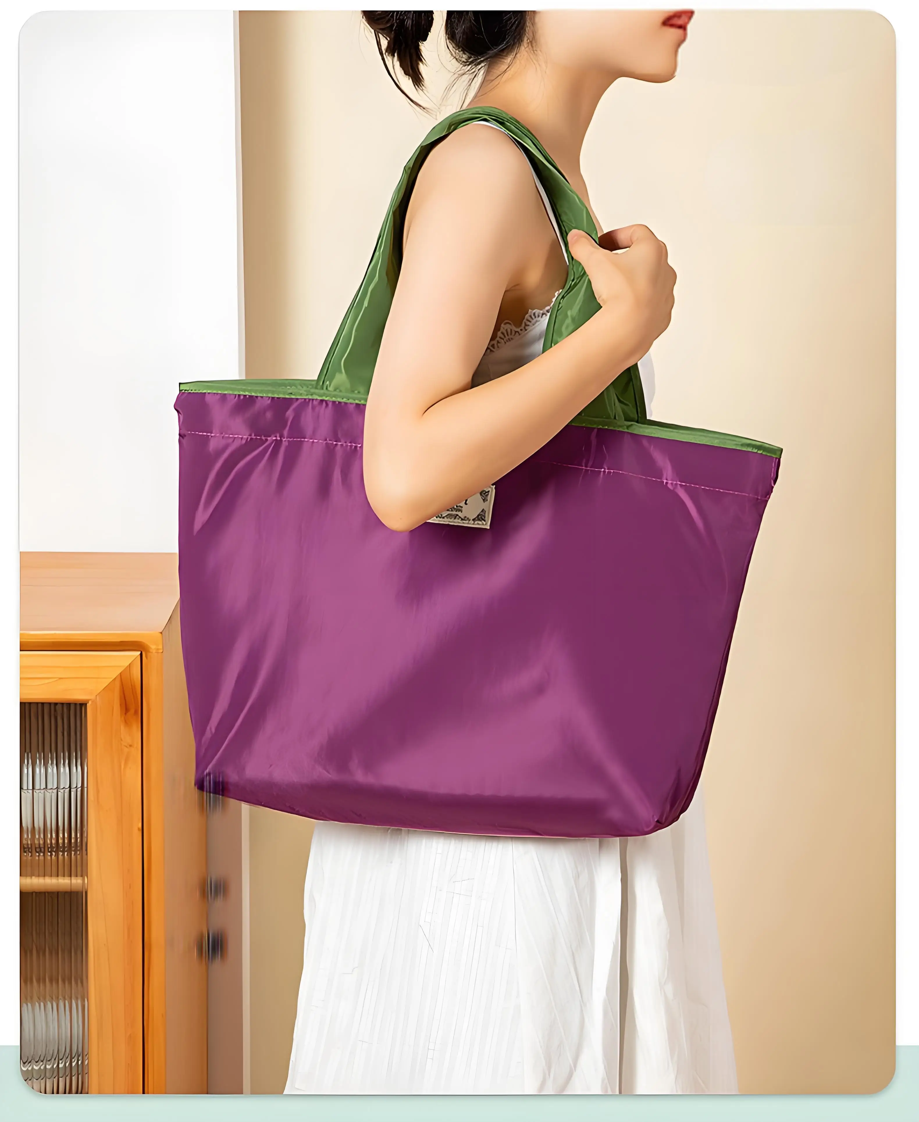 

1 шт. складная многоразовая эко-сумка для покупок, водонепроницаемая сумка-шоппер большой вместимости, карман с регулируемой пряжкой, дорожная пляжная сумка-тоут, сумка