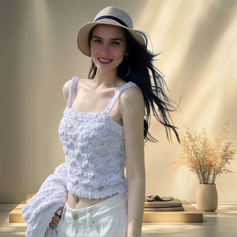 

25 New Style Small Fragrance Style Hollow Crochet Knitted Camisole Women's Sleeveless Top Summer Sweet Internet Celebrity French Style