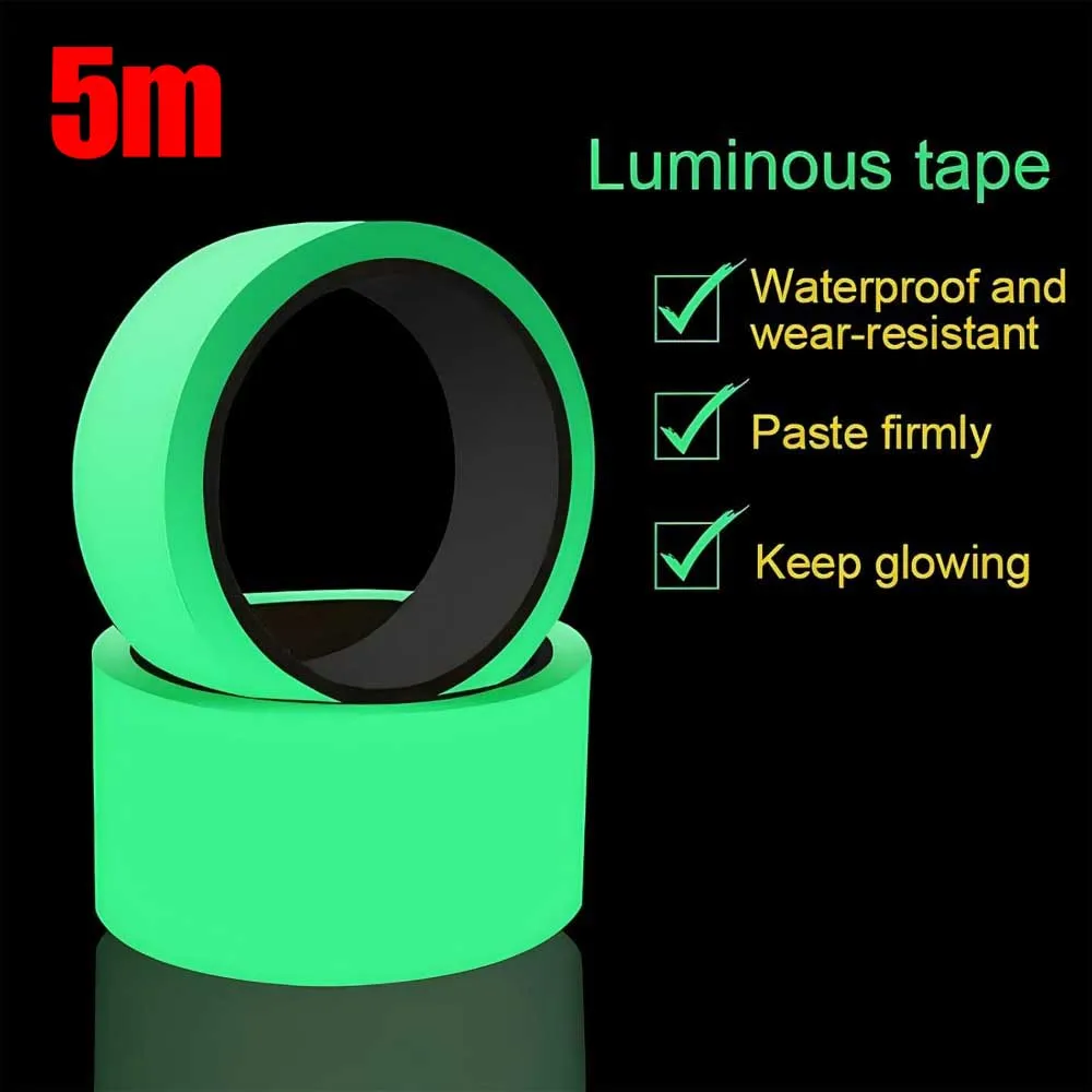 5M Self Adhesive Glow In Dark Tape 1-4cm width Waterproof Luminous Photoluminescent Tape for Home Decor DIY