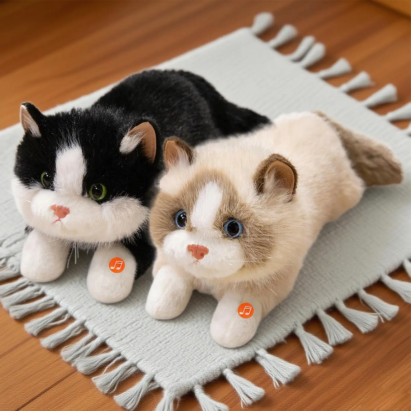 かわいい猫のぬいぐるみ、リアルな猫のぬいぐるみ、柔らかい人形、音声付きインタラクティブトイ、子供部屋の装飾に