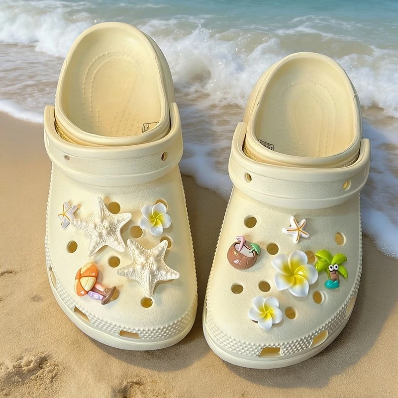 Ocean Series Flower Starfish DIY Shoe Charms For Clogs Hole Bubble Slides Sandals Removable Shoe Decor Accessorie Girls Gifts