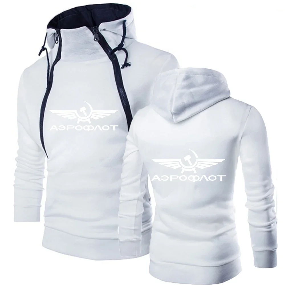 2024 Aeroflot Aviation Russe Pilote Aerospace Spring Autumn CCCP Solid Color Hoodies Double Diagonal Zipper Design Pullover Coat