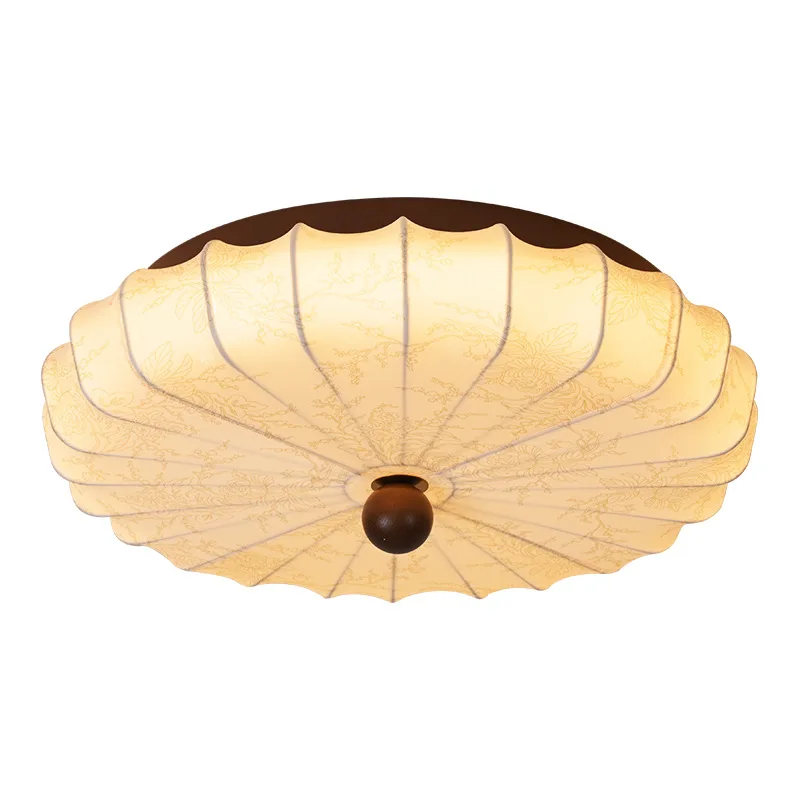 

French retro solid wood bedroom ceiling light medieval living room light round fabric master bedroom study light