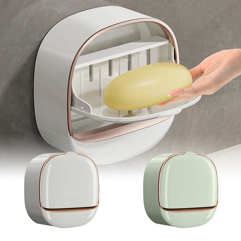 Badezimmer-Seifenablage Wandmontierte ABS-Seifenschale mit Deckel Wasserdichte Seifenschale Aufbewahrungsbox Reise-Organizer Aufbewahrungsetui