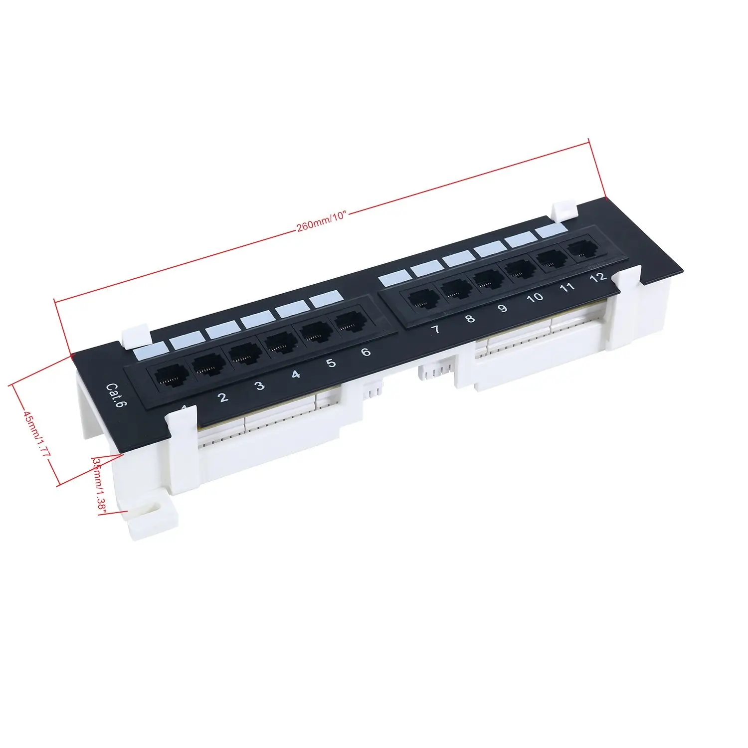 ZoeRax Mini Patch Panel Vertical, Rede Patch Panel, Punch Down Block, Suporte 89D e Suporte Wallmount Incluído, 12 Port