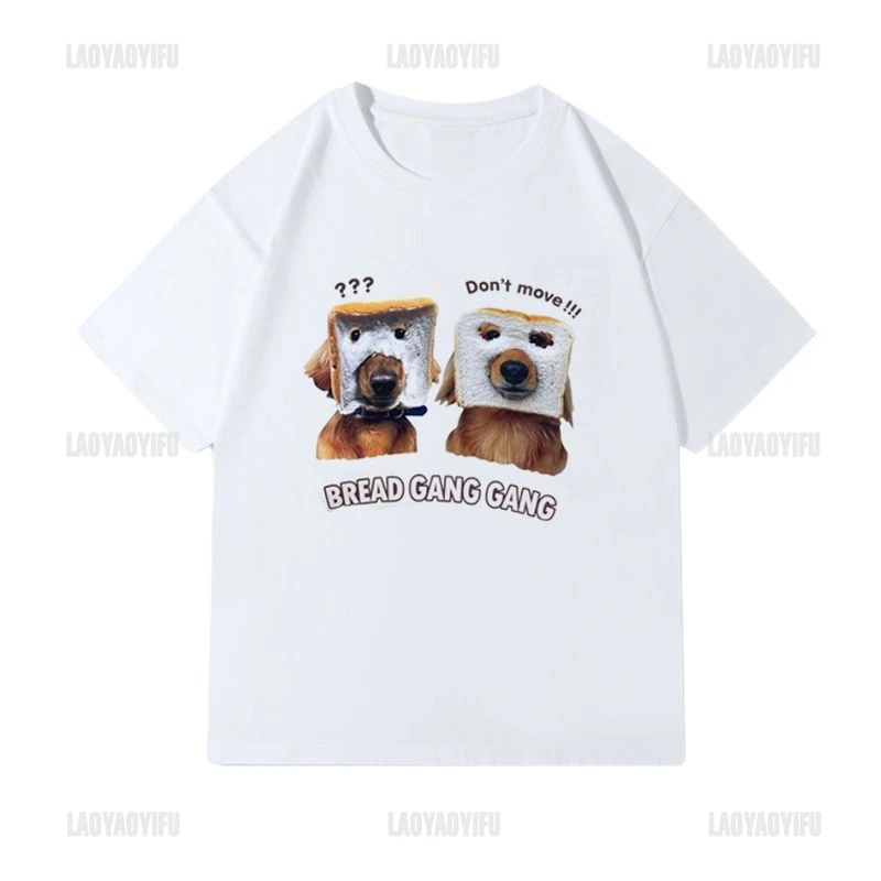 Cute Anime Dog Lover Men T Shirt Cotton Funny Cartoon Bread Dog Women Aesthetic Clothes Unisex Vintage Print Fashion Casual Tops