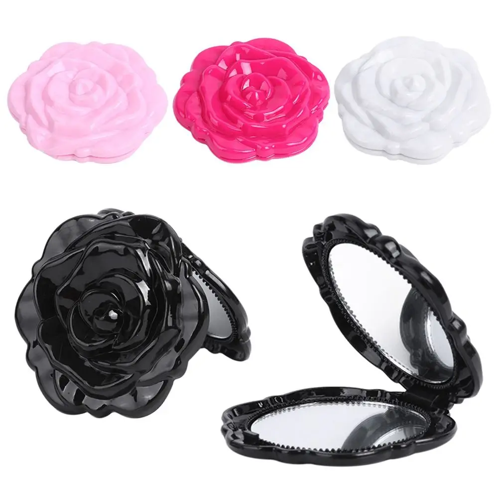 Double-Sided Rose Flower Makeup Mirror Handheld Round Shape Mini Pocket Mirror Convenient Cosmetic Mirror Travel Beauty Tool