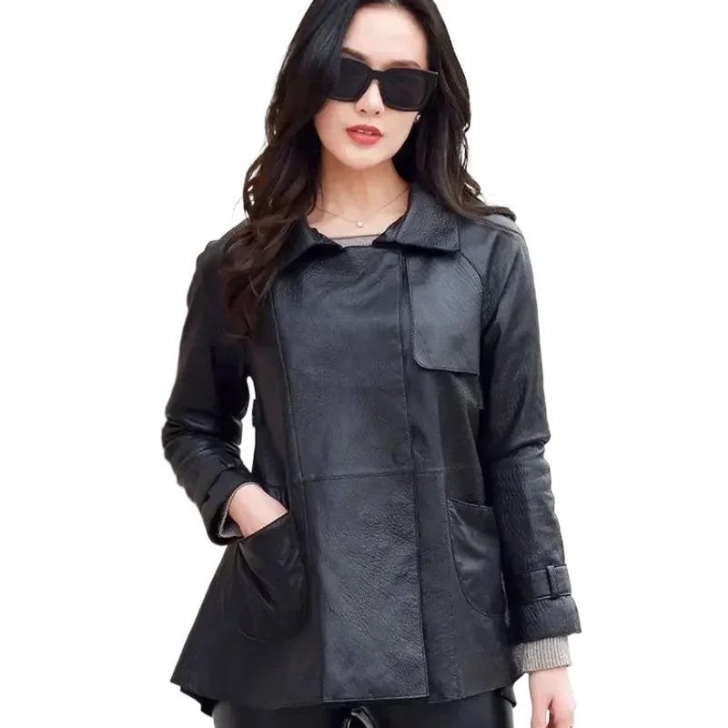 

Женская кожаная куртка из натуральной овчины 2024, женские куртки из натуральной кожи, короткое черное кожаное пальто, повседневная женская одежда SGG