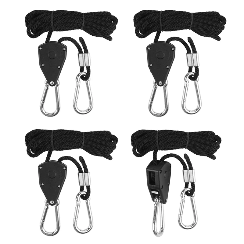 4Pcs 1/8Inch Adjustable Heavy Duty Rope Hanger - Reinforced Metal Internal Gears Ratchets Foe Growing Light Fixtures