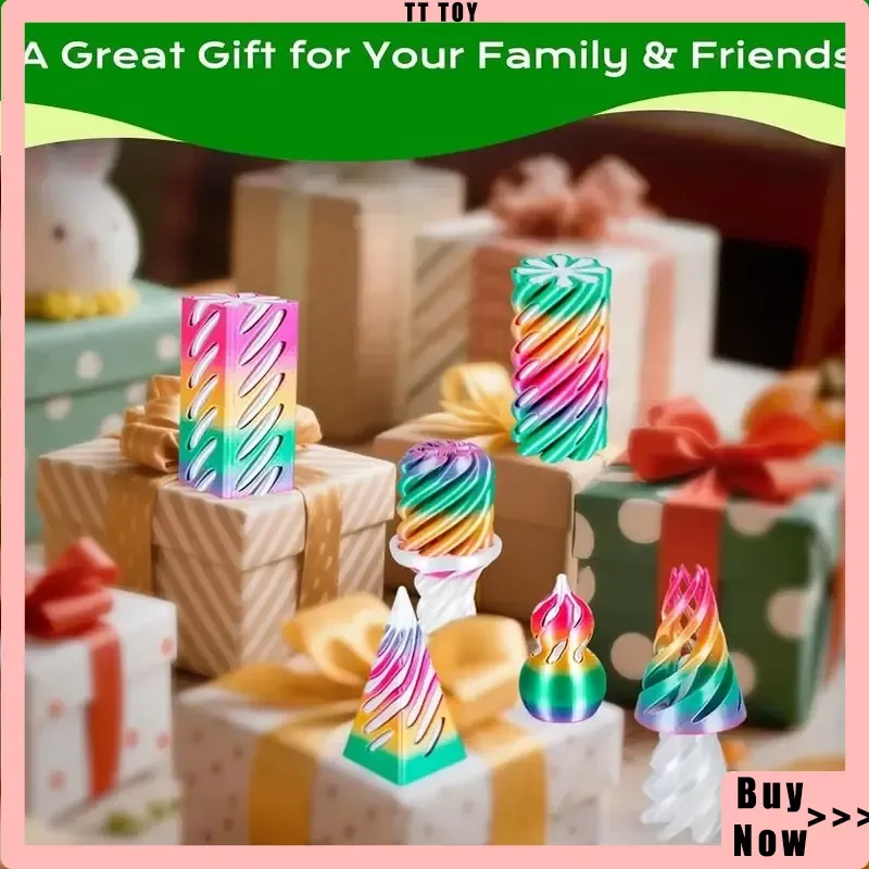

2026 New 6pcs/Set 3D Printed Spiral Cone Fidget Vortex Toy Stress Relief Toy Office Desktop Decoration Leisure Toy Pyramid Gifts