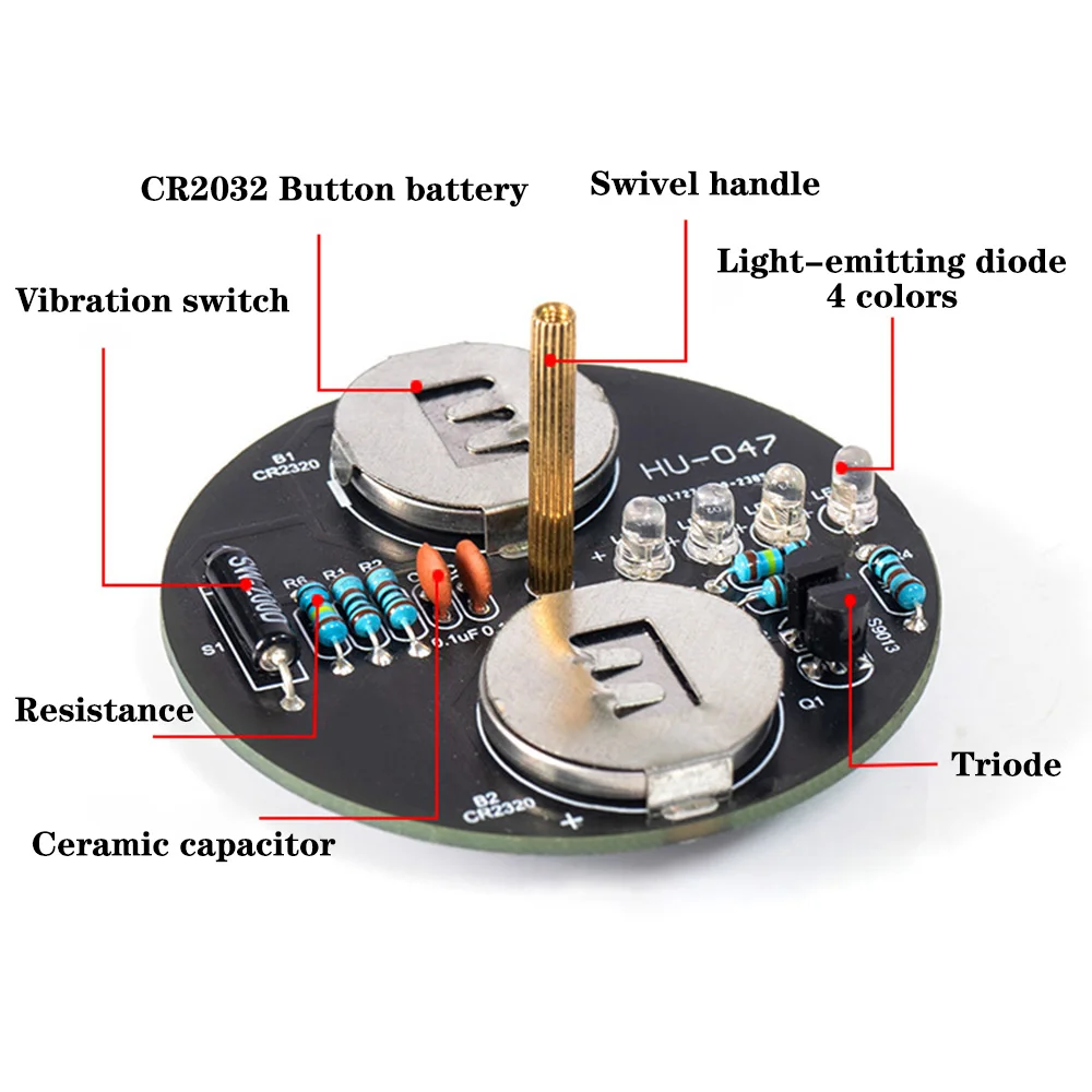 desktop LED rotary gyroscope production electronic DIY kit, flashing light circuit board welding practice kit components