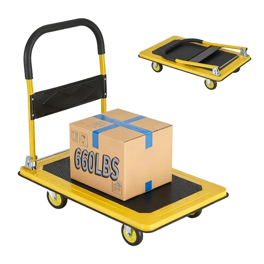 

Foldable Push Cart Dolly Heavy Duty Flat Bed Cart with Wheels and Non-Slip Mat 360° Mute Wheels for Easy Maneuver 660lbs Easy t