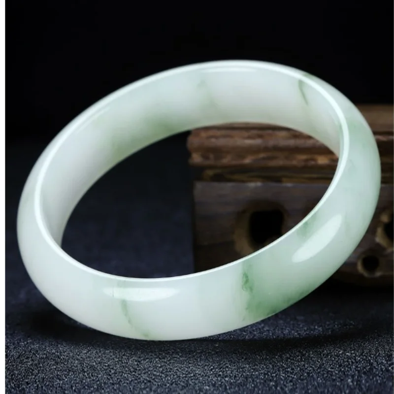 New Tianshan jade bracelet female flat strip jadeite flower jade bracelet