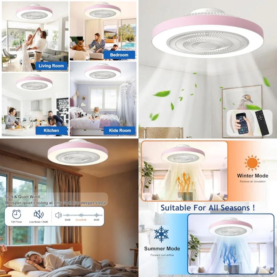 

Bedroom Ceiling Fan with Light: 19" Modern LED Flush Mount Low Profile Ceiling Fans with Remote and Smart APP Control - Enclose