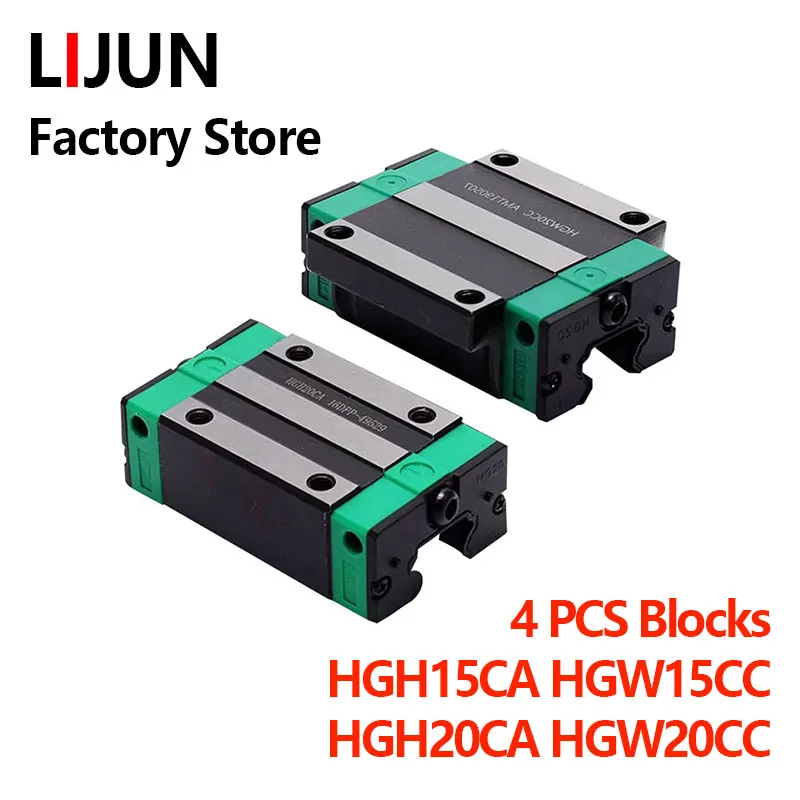 

LIJUN 4Pcs HGH15CA HGW15CC HGH20CA HGW20CC Slider Blocks Carriage for HGR15 HGR20 Linear Guide Rail CNC Part XYZ Axis Router