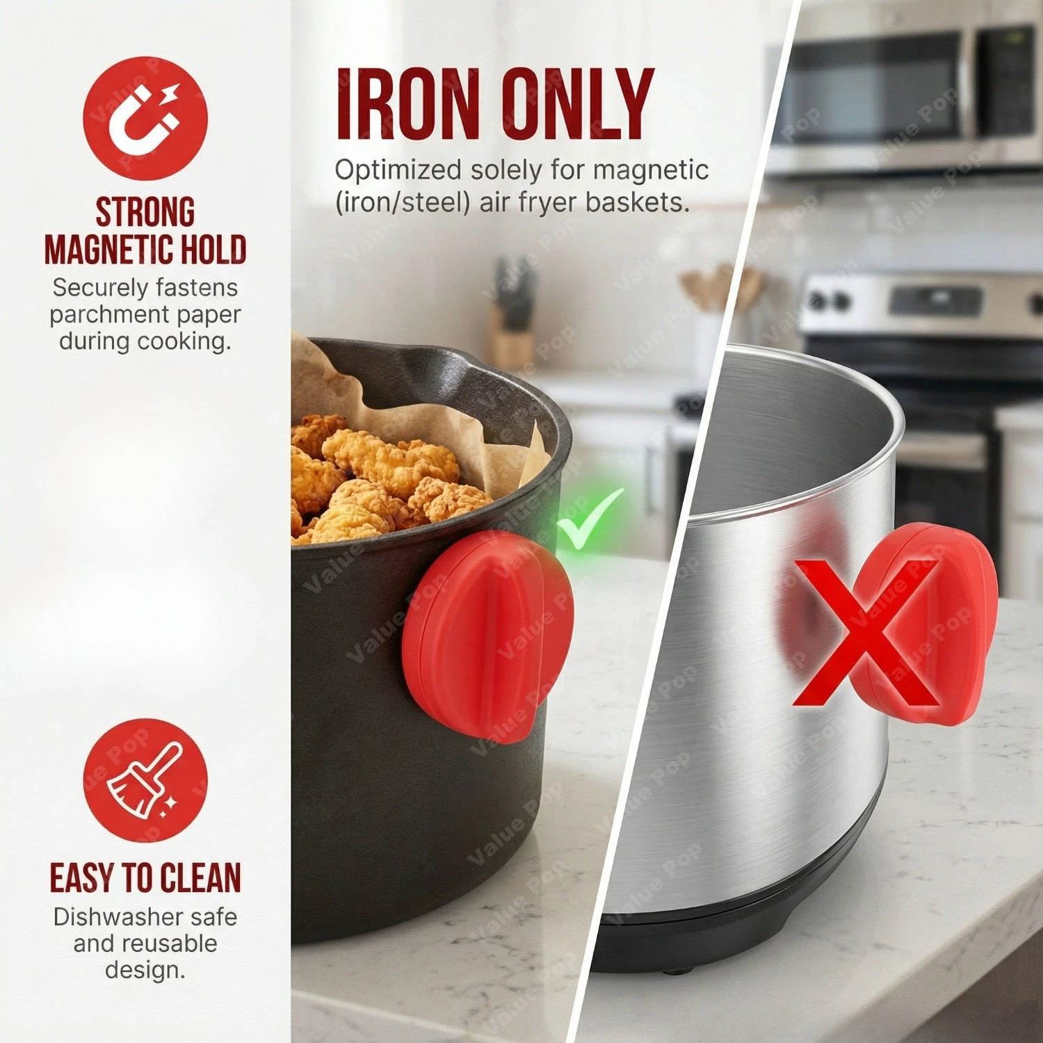 Air Fryer Silicone Magnet Clips (Upgraded) - Heat-Resistant Safety Buckles to Secure Parchment Liners | Prevent Paper Burning