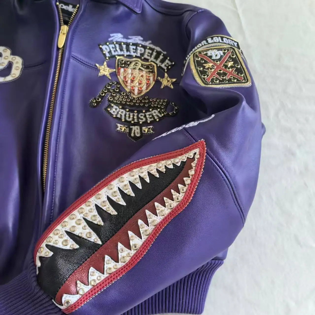 Jaket Crop Wanita PP AMERICAN BRUISER berkualitas tinggi Ukuran besar kulit asli elang jaket kulit domba Eropa pendek