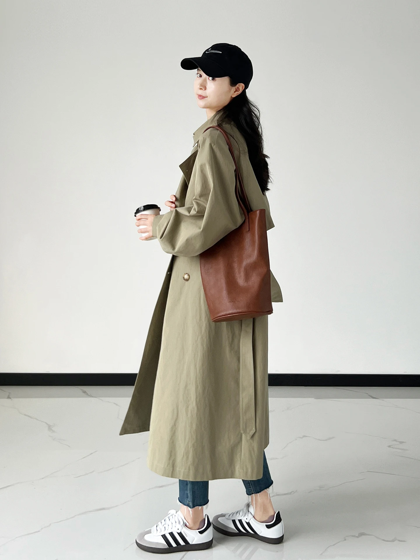 

Женское длинное пальто, весна-осень, новое корейское свободное пальто Personali, большое пальто из хлопка и полиэстера, двубортный костюм...