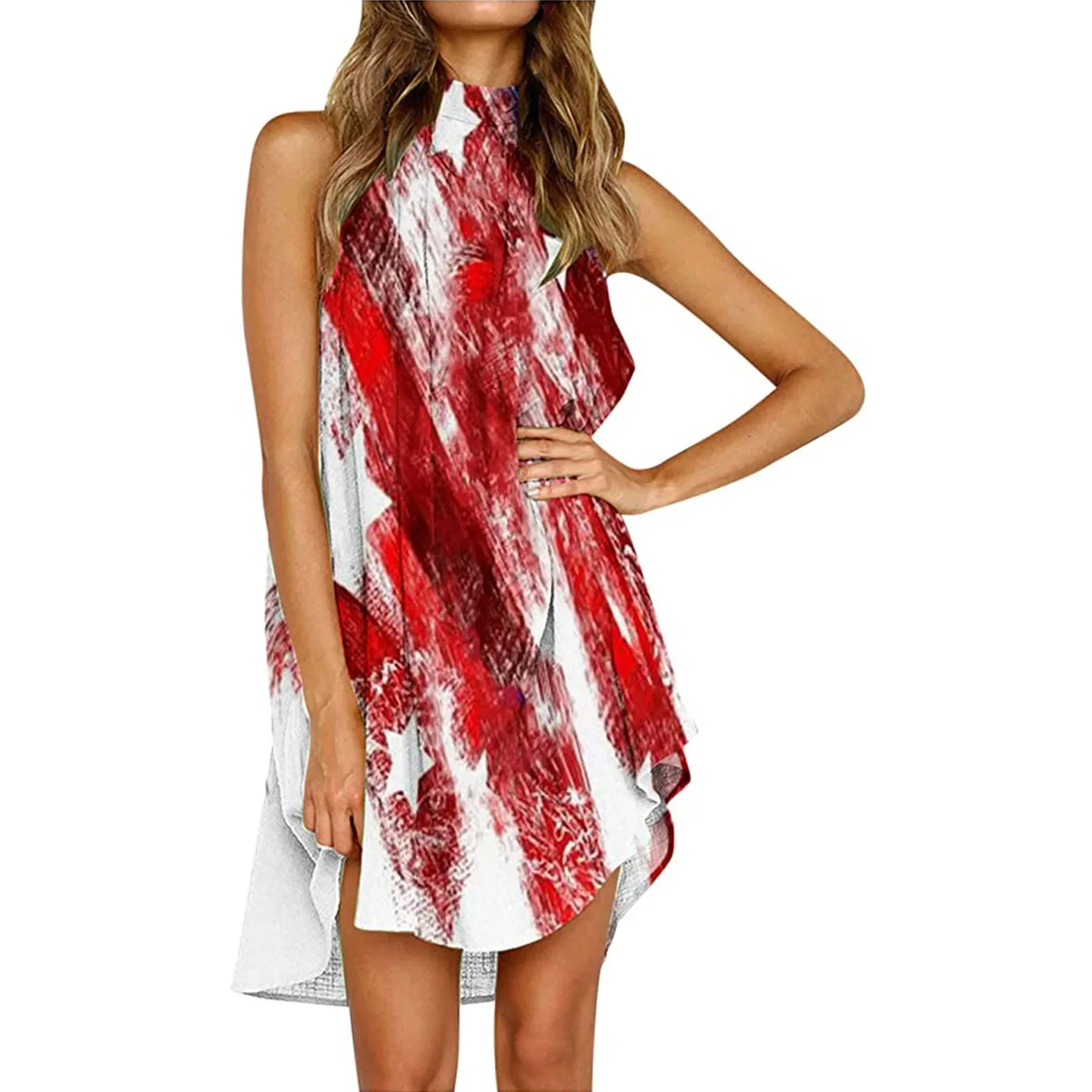 

Round-neck, pleated, off-the-shoulder sleeveless vest dress
