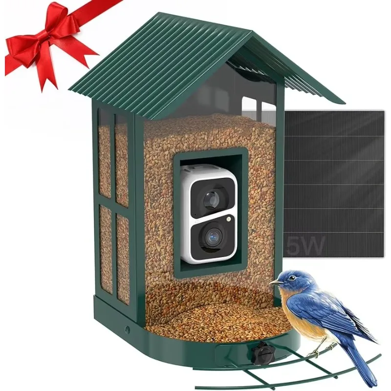 

Metal Bird Feeder Camera, Smart AI Bird Recognition, Camera, Live View, Instant Notification, with 5W Solar Panel