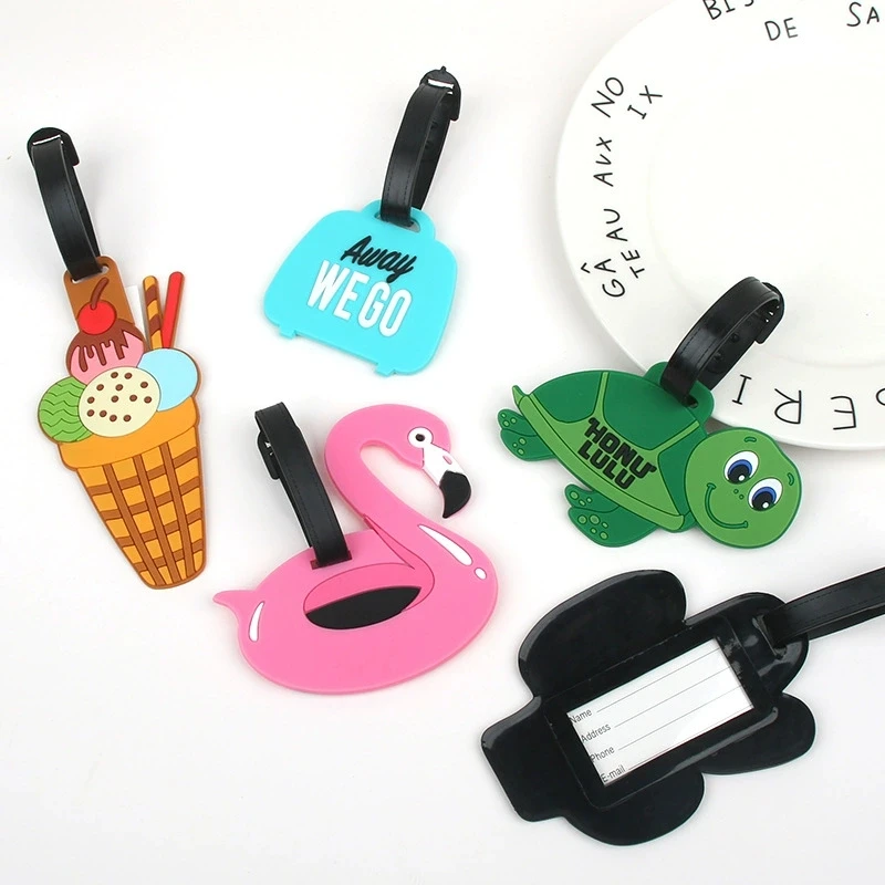 Cartoon Trolley Luggage Tag - PVC Soft Rubber Travel Anti-Loss Name Tag for Airplane Boarding & Check-in