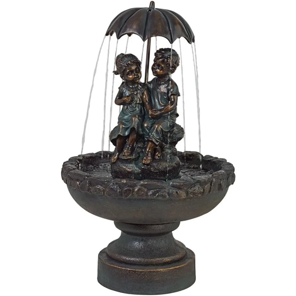 

Boy and Girl Under Umbrella 40" High Large Rustic Indoor Outdoor Decor Bronze Floor Fountain Standing Waterfall Basin Water Feat