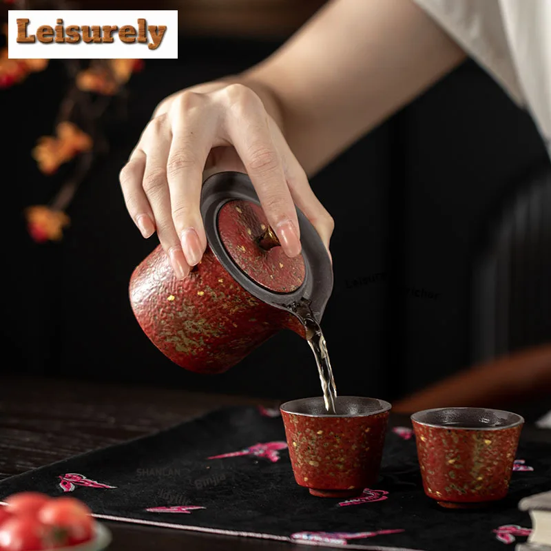 170ML Sprinkle Gold Mountain Red Hand Grab Teapot Aesthetic Tea Infuser Pot Tea Maker Kettle With Filter Tea Items Collection