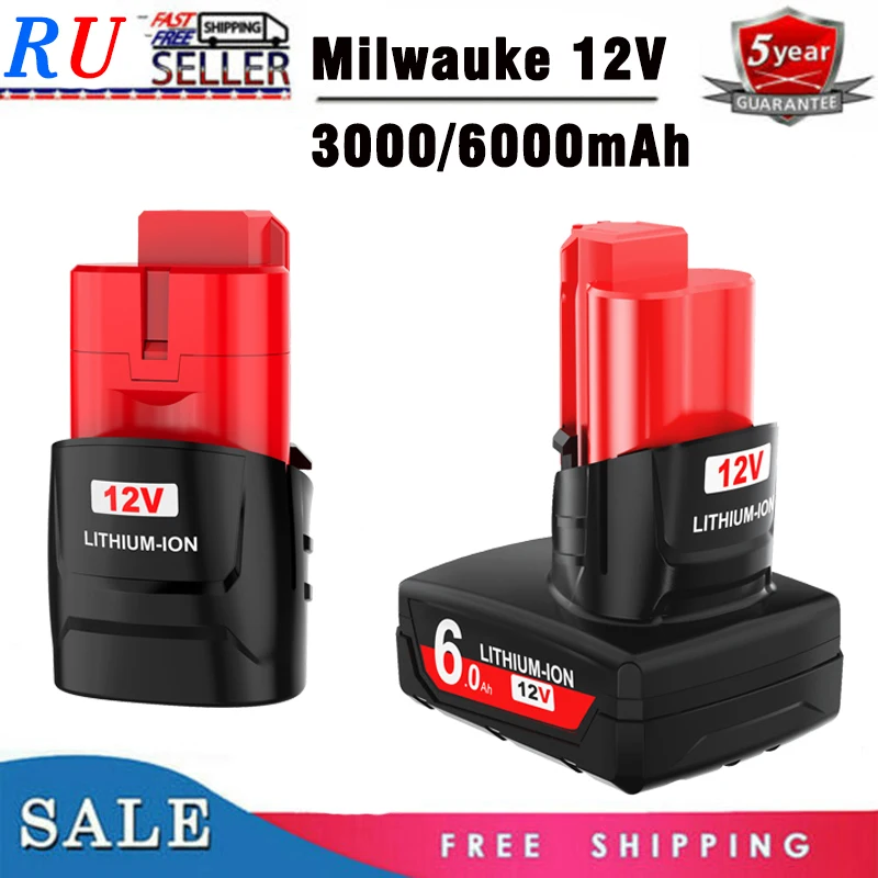 12V battery for milwaukee m12 tools Lithium ion Rechargeable Battery 3000/6000mAh M12 XC Cordless Tools 48-11-2402 batteries