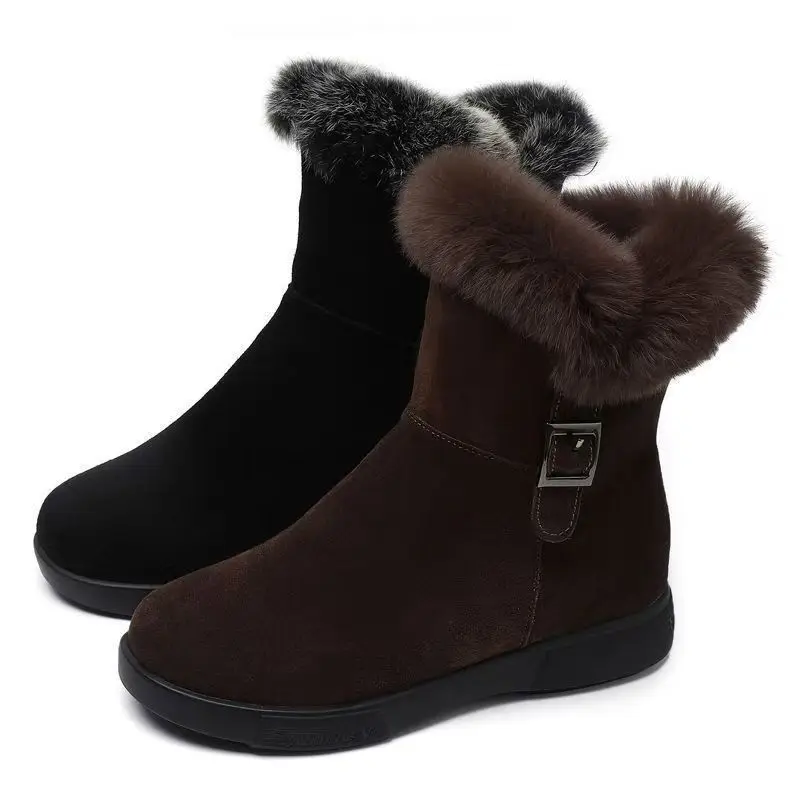 2026 Winter New Casual Women's Flat Bottom Thick Fur Side Zipper Women's Snow Boots Cotton Shoes Casual Versatile