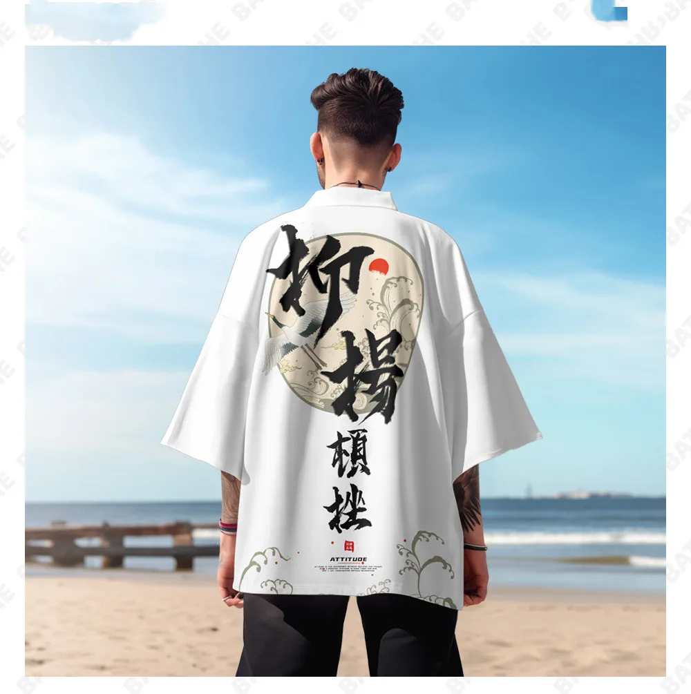 ملابس الشارع الشهير سترة كبيرة الحجم رداء النساء والرجال التقليدية هاوري يوكاتا الصيف اليابانية تأثيري كيمونو