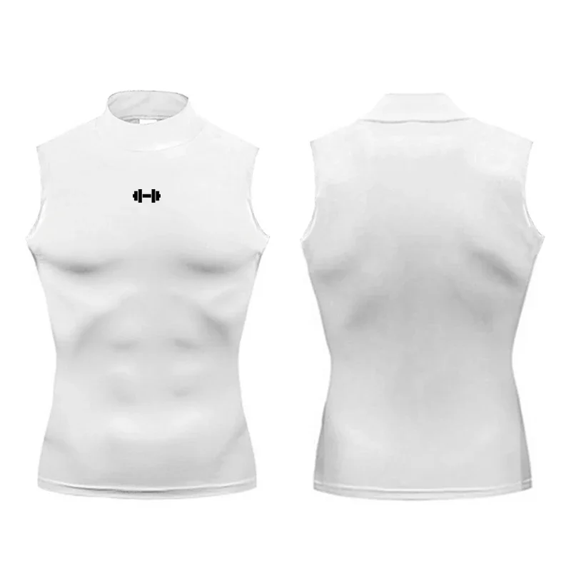 Compression Shirt Men Summer Sportswear Running Vest Elastic Quick Dry Sport Sleeveless Tops Tee Turtleneck Gym Workout Tank Top image 2