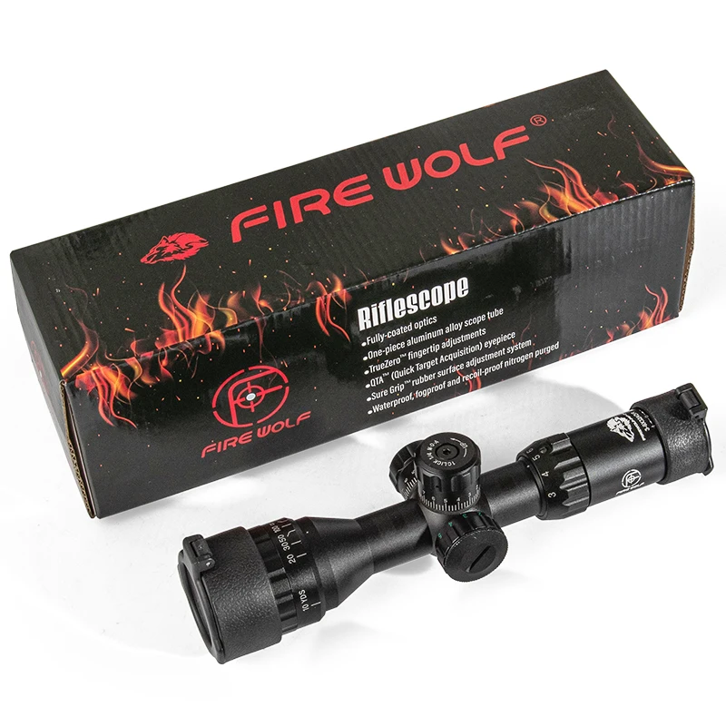 FIRE WOLF  3-9X32 Rifle Scope with Red Green Illuminated Cross  Hunting Tactical Optical Scope Range Air Gun Pocket Mirror Sight