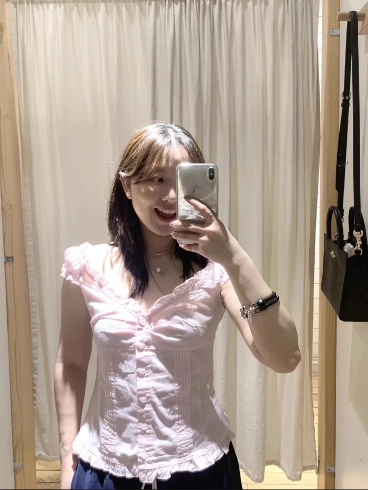 تي شيرت نسائي من براندي جيرل سبايسي جيرل بأكمام مكشكشة وتصميم ضيق من مزيج القطن والبوليستر