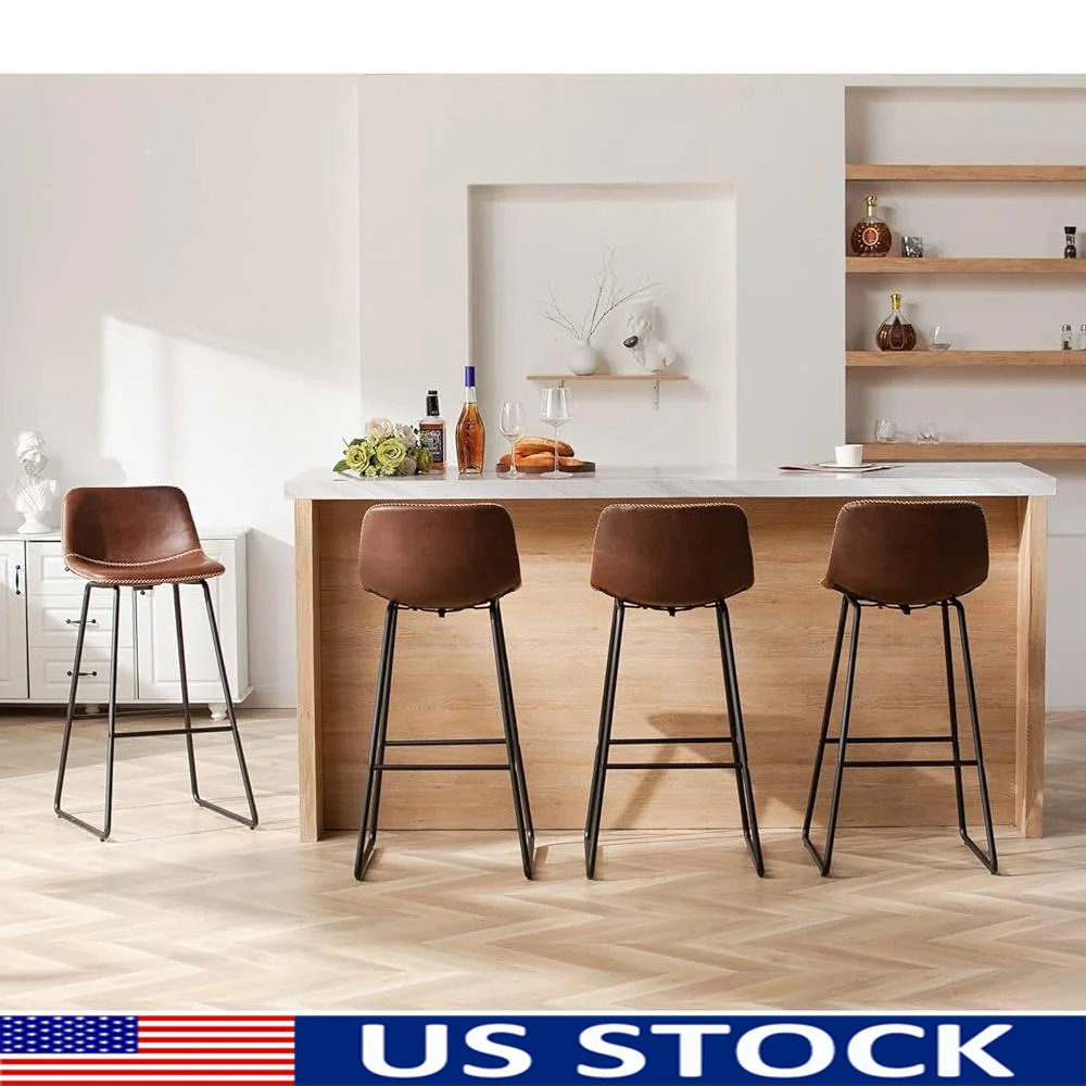 

Faux Leather Bar Stools Set of 4 with Back Ergonomic Design Comfortable Cushioned Seat Durable Metal Legs Scratch Resistant Non
