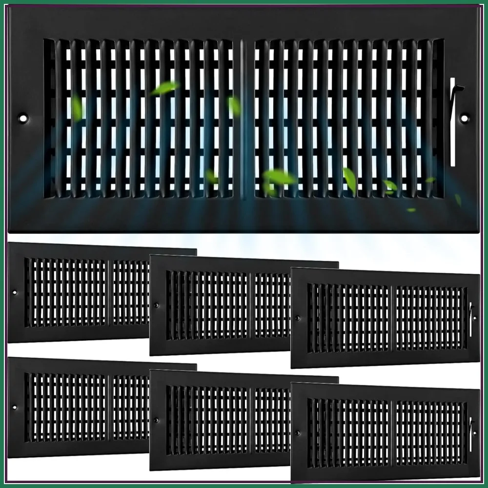

6 Pack 14x6 Inch Air Vent Cover, 2-Way Ceiling Register Grill, Steel Sidewall Diffuser, Manual Adjuster for Home HVAC, Black