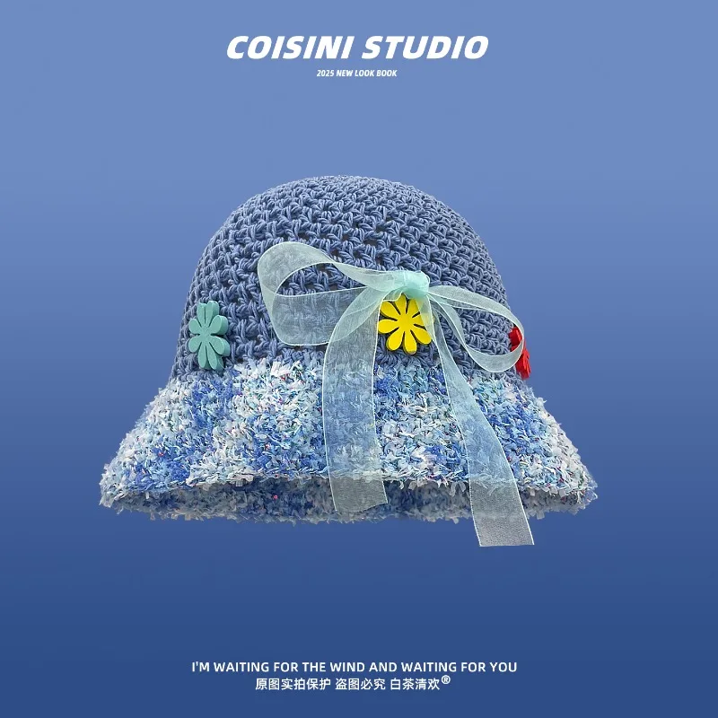 

Новые вязаные панамы с блестками, разноцветные поля, женские весенне-осенние универсальные кепки для путешествий, маленькая кепка для бассейна