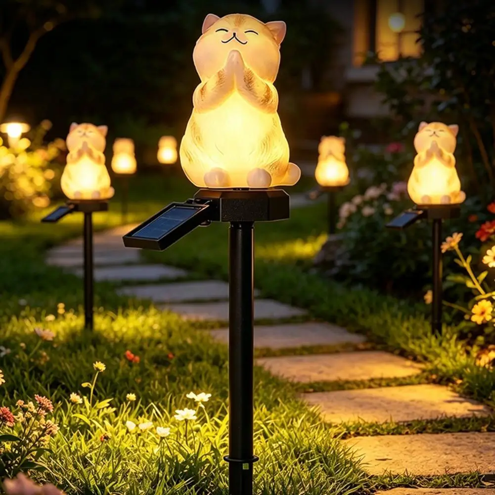 Solar Cat Garden Light, Waterproof Solar Pathway Light Outdoor Cat LED Lamp for Patio Romantic Courtyard Atmosphere Lamps