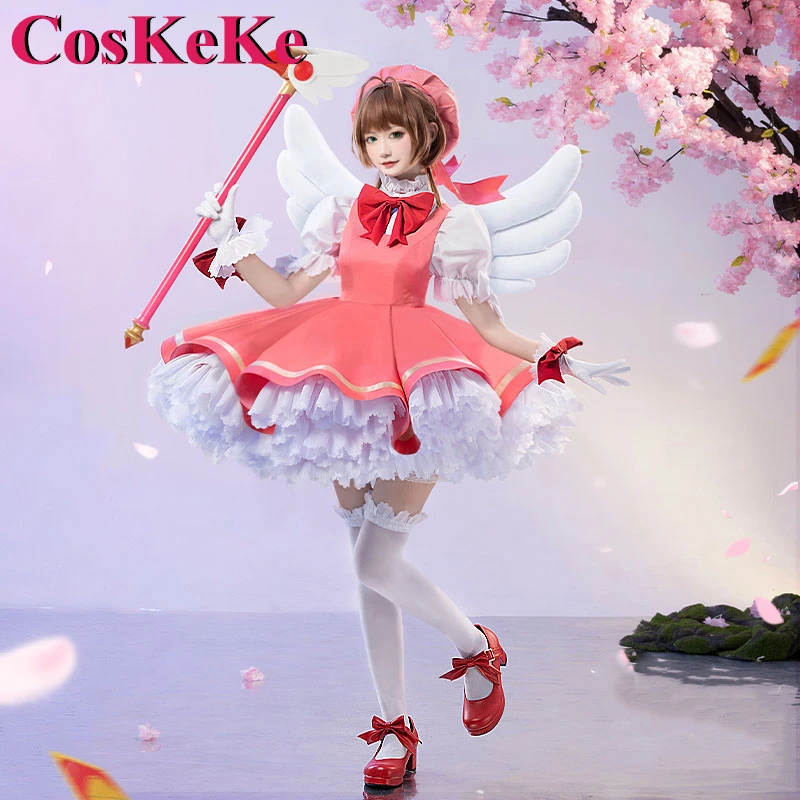 CosKeKe Kinomoto Sakura Cosplay Anime Cardcaptor Sakura Costume Red White Combat Uniform Halloween Carnival Role Play Clothing