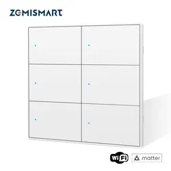 Matter Over WiFi 6 Gangs Smart Wall Light Switch 4x4 with Big Push Button Neutral Required Homekit SmartThings App Control