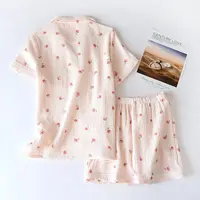 2025 Summer Ladies Short-sleeved Shorts Pajamas Set 100% Cotton Crepe Cloth Thin Home Service Two-piece Spring And Autumn Loose - Image 4